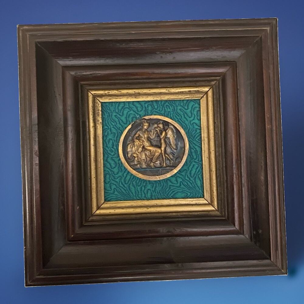Framed Vintage Neoclassical Grand Tour Intaglio Psyche and Eros 8.75"x8.75"